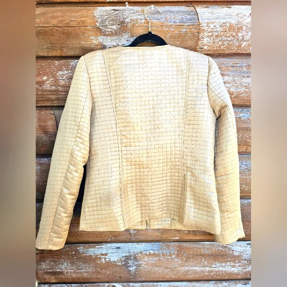 Valerie Stevens Luxury Quilted Gold Metallic Zip up Blazer Jacket Coat Pockets - Picture 8 of 13